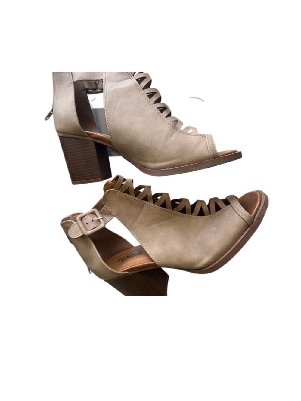 Soda Women's Tan Open-Toe Lace-Up Sandal Boots